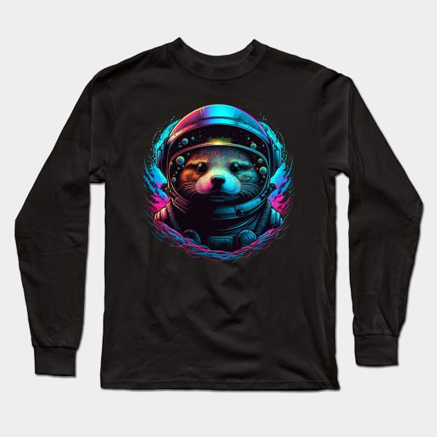 Retrowave Otter Space Long Sleeve T-Shirt by MitchLudwig